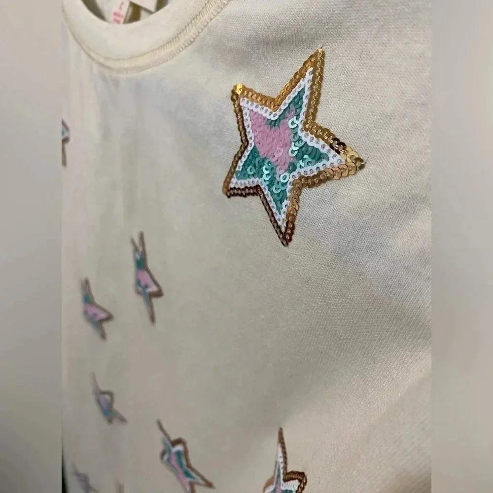 Peach Love - All Over Sequin Star Top - Size Small NEW - Picture 4 of 8